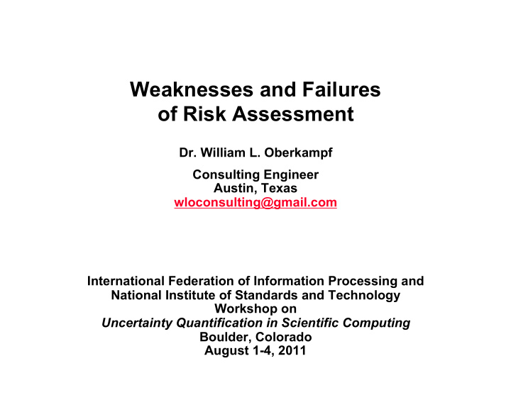 weaknesses and failures of risk assessment
