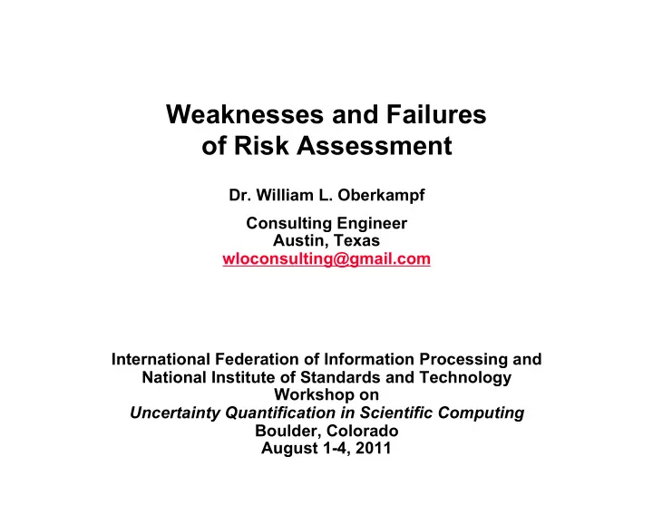 weaknesses and failures of risk assessment