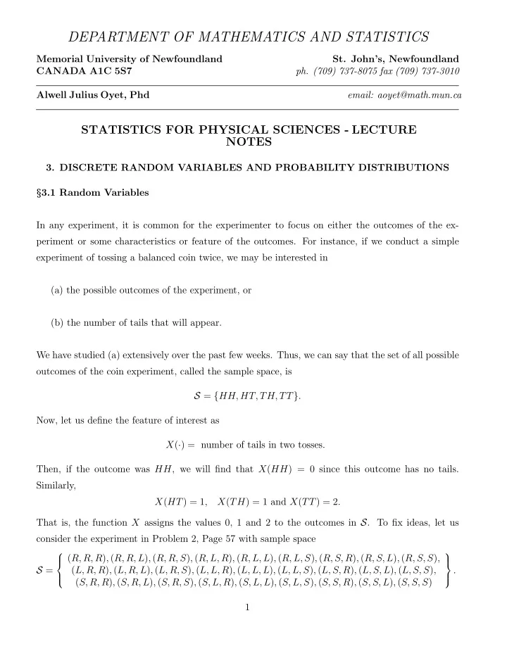 department of mathematics and statistics