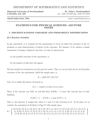 DEPARTMENT OF MATHEMATICS AND STATISTICS  Memorial University of Newfoundland  St. Johns,