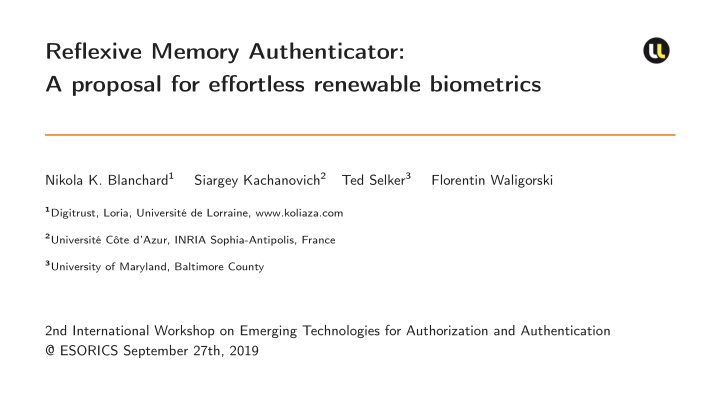 reflexive memory authenticator a proposal for effortless