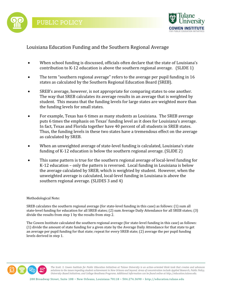 louisiana education funding and the southern regional