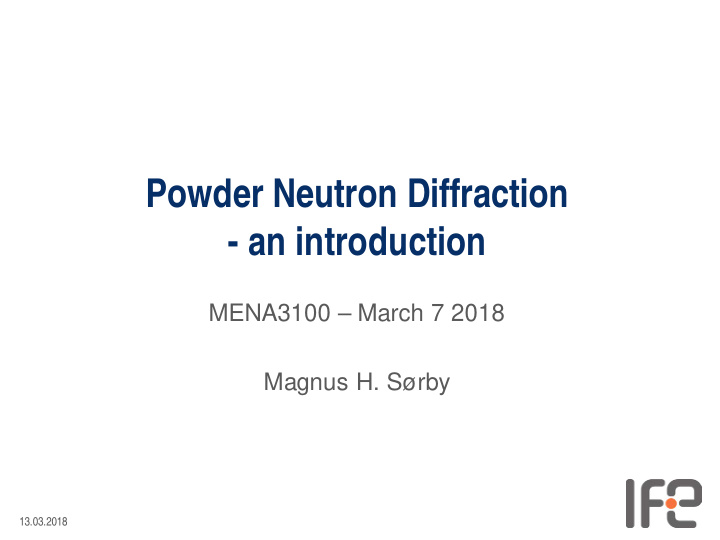 powder neutron diffraction an introduction