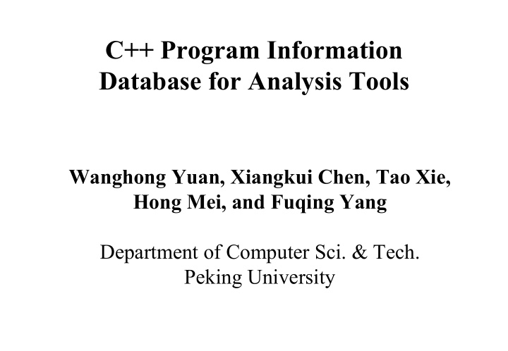 c program information database for analysis tools