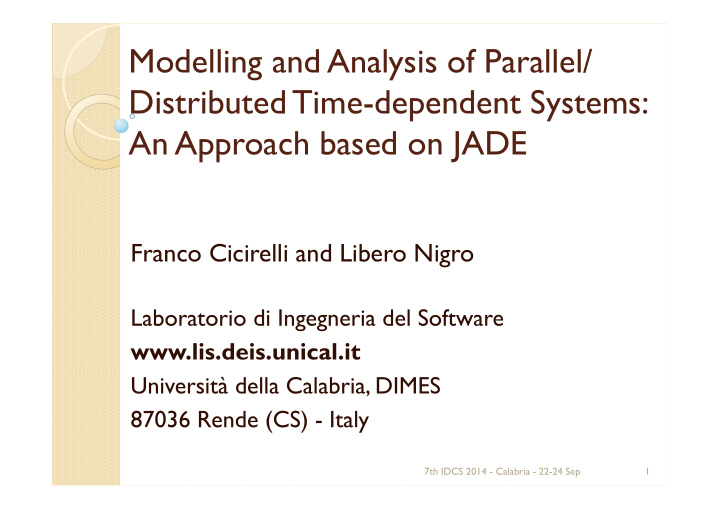 modelling and analysis of parallel distributed time