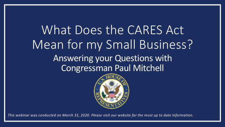 what does the cares act mean for my small business