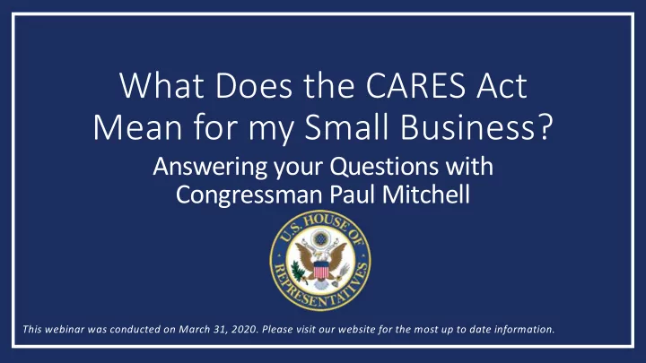 what does the cares act mean for my small business