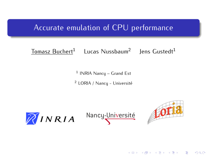accurate emulation of cpu performance