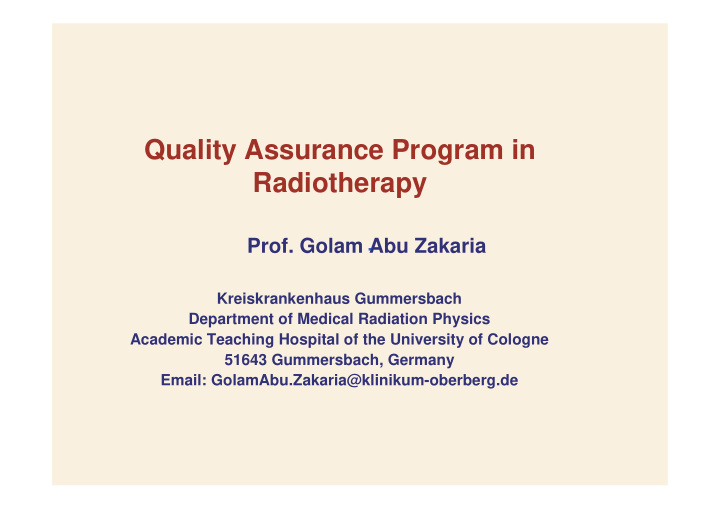 quality assurance program in radiotherapy