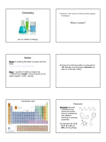 Chemistry  Chemistry is the science of matter and the changes  it undergoes  What is matter?  (as