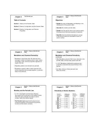 Chapter 5  Chapter 5  Table  Table of Contents  Objectives  Explain the roles of Mendeleev and