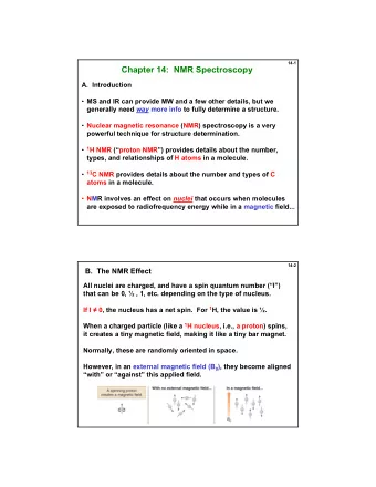 Chapter 14:  NMR Spectroscopy  A.  Introduction  MS and IR can provide MW and a few other