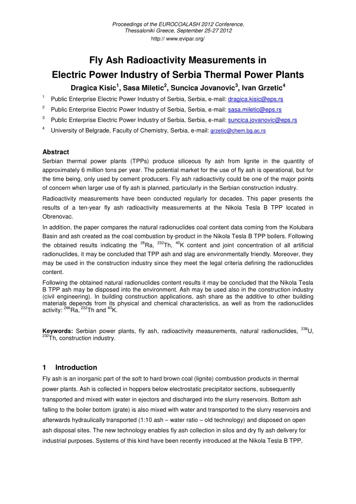 fly ash radioactivity measurements in electric power