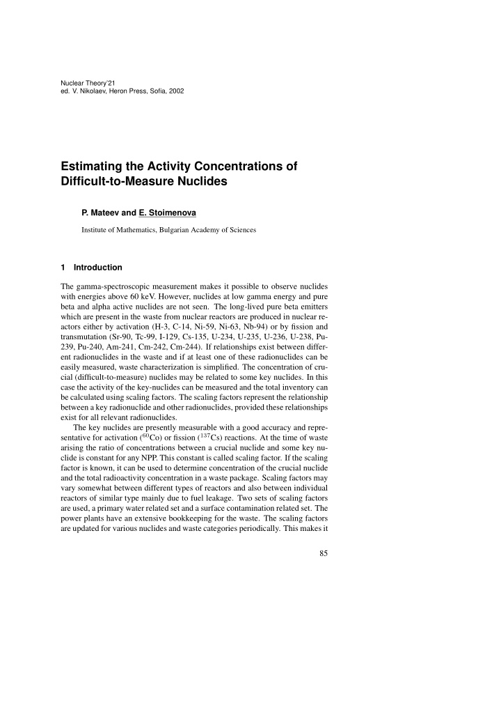 estimating the activity concentrations of difficult to