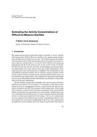 Estimating the Activity Concentrations of  Difficult-to-Measure Nuclides  P. Mateev and E.