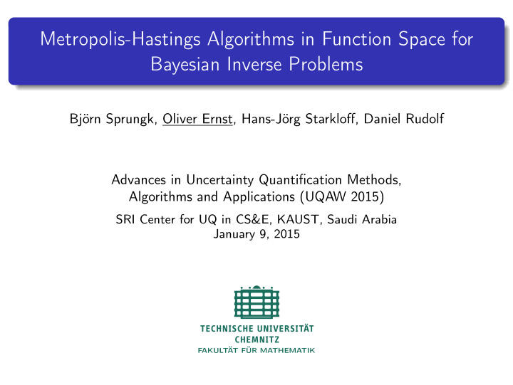 metropolis hastings algorithms in function space for