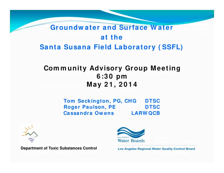 groundw ater and surface w ater at the santa susana field