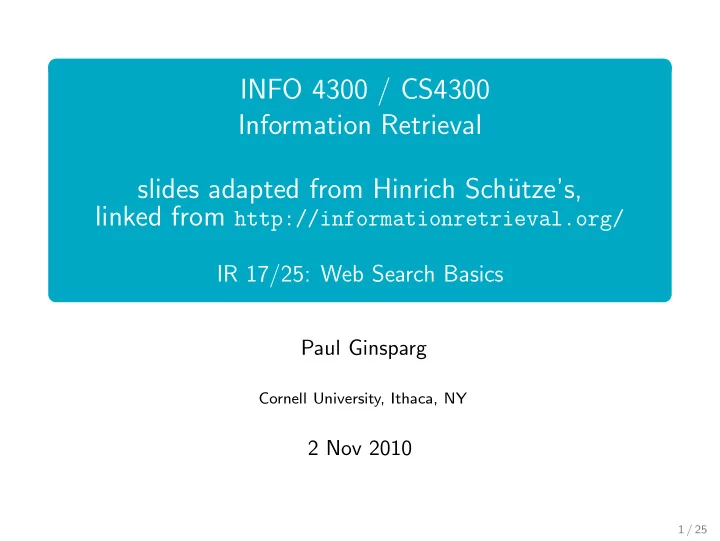 info 4300 cs4300 information retrieval slides adapted