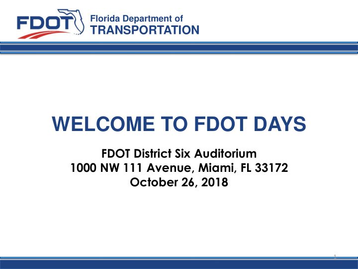 welcome to fdot days