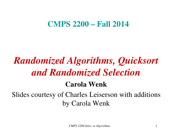 randomized algorithms quicksort and randomized selection