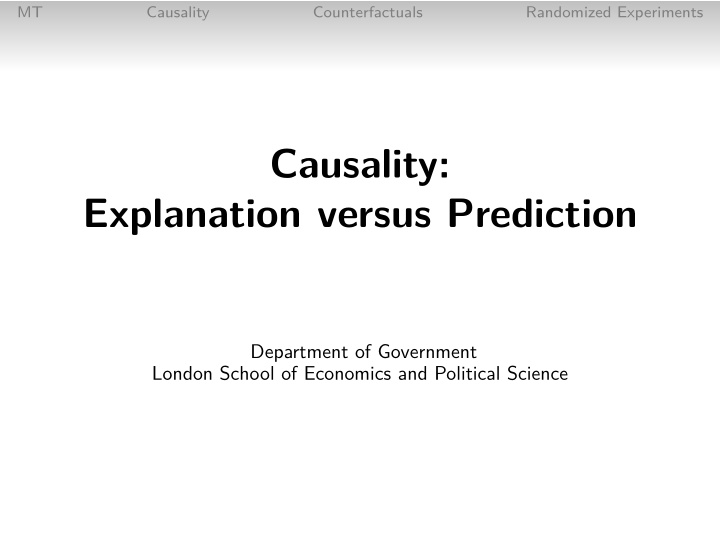 causality explanation versus prediction