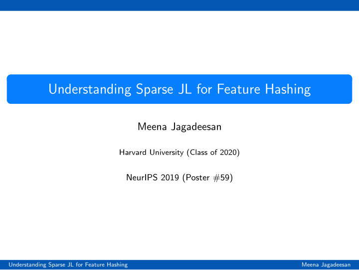 understanding sparse jl for feature hashing