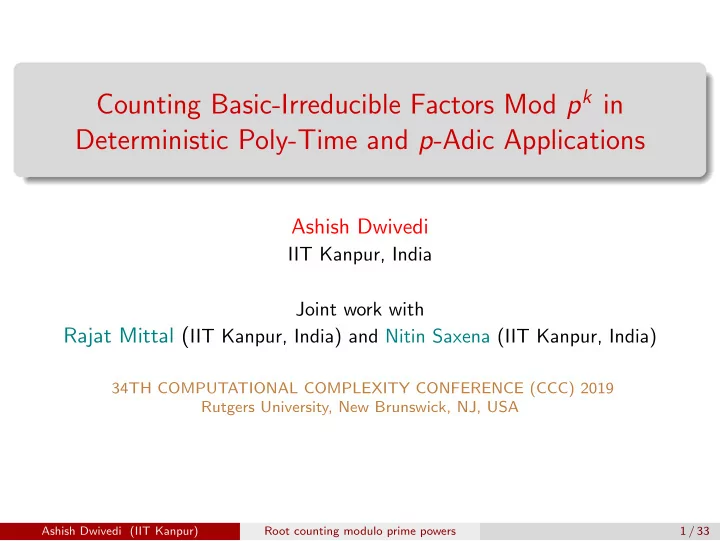 counting basic irreducible factors mod p k in