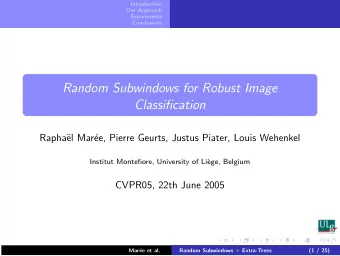 Random Subwindows for Robust Image  Classification  Rapha  el Mar  ee, Pierre Geurts, Justus