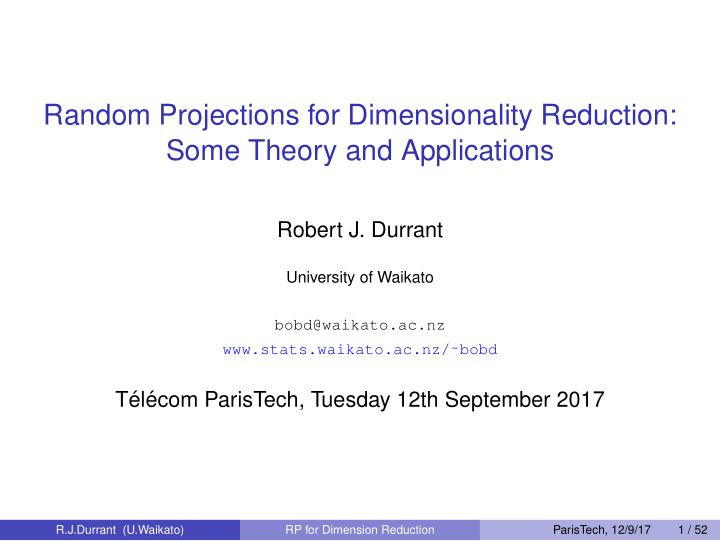 random projections for dimensionality reduction some