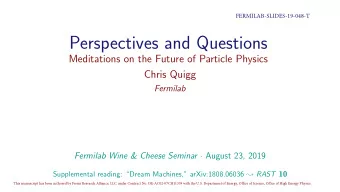 Perspectives and Questions  Meditations on the Future of Particle Physics  Chris Quigg  Fermilab