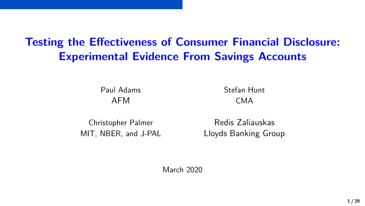 testing the effectiveness of consumer financial