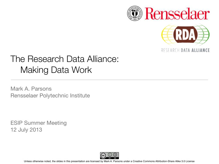 the research data alliance making data work