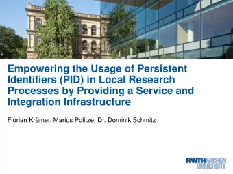 Processes by Providing a Service and  Integration Infrastructure  Florian Krmer, Marius Politze,