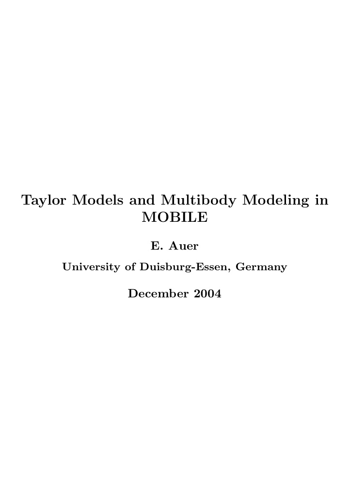 taylor models and multibody modeling in mobile