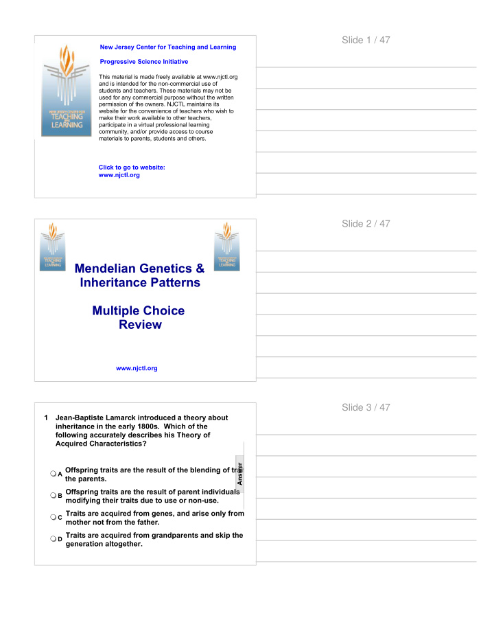 mendelian genetics inheritance patterns multiple choice