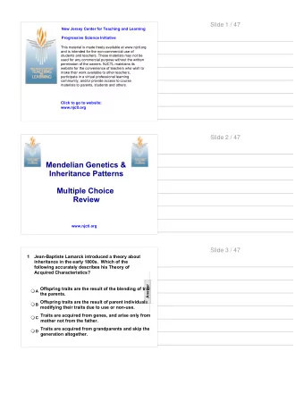 Mendelian Genetics &amp;  Inheritance Patterns  Multiple Choice  Review  www.njctl.org  Slide 3 /