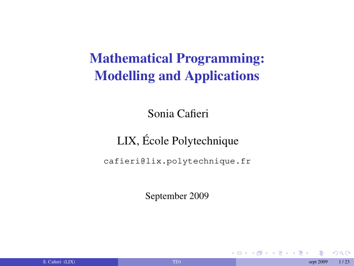 mathematical programming modelling and applications