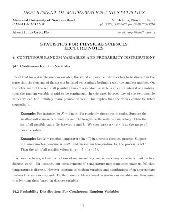 DEPARTMENT OF MATHEMATICS AND STATISTICS  Memorial University of Newfoundland  St. Johns,