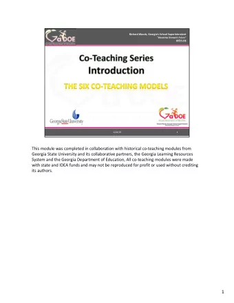 1  Co-T  Co-Teac  eaching Series  ing Series  Richard Woods  Georgias School Superintendent