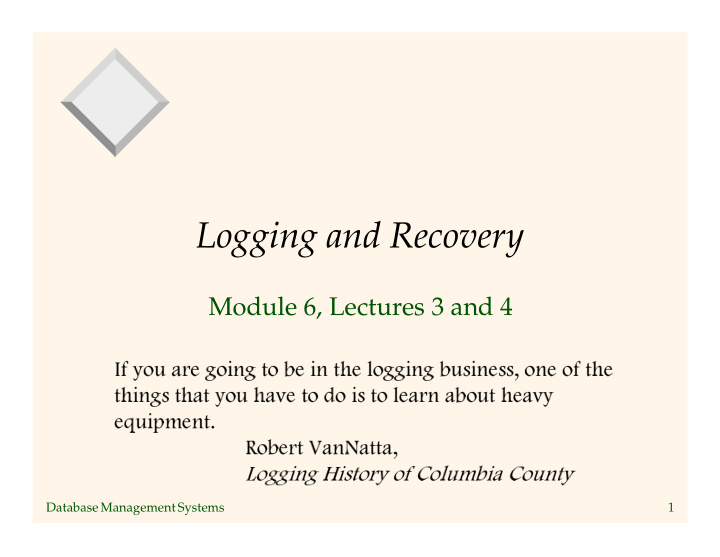 logging and recovery