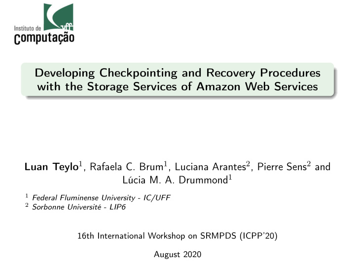 developing checkpointing and recovery procedures with the