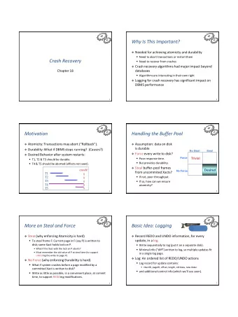 Why Is This Important?  Needed for achieving atomicity and durability  Need to abort