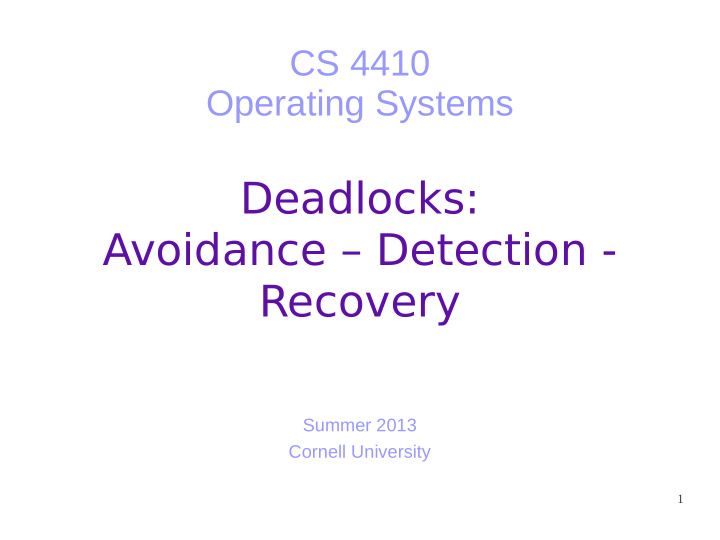 deadlocks avoidance detection recovery