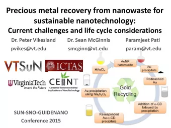 Precious metal recovery from nanowaste for  sustainable nanotechnology:  Current challenges and