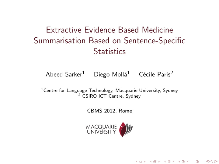 extractive evidence based medicine summarisation based on
