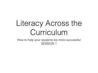 Literacy Across the  Curriculum  How to help your students be more successful  SESSION 1  Aims