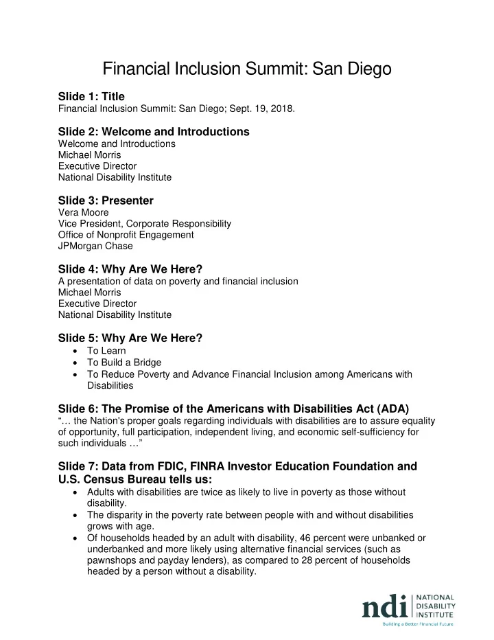 financial inclusion summit san diego