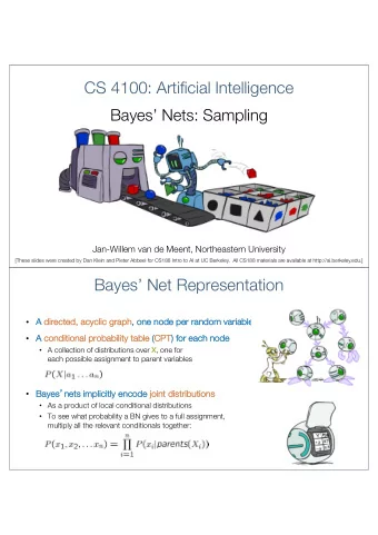 CS 4100: Artificial Intelligence  Bayes Nets: Sampling  Jan-Willem van de Meent, Northeastern