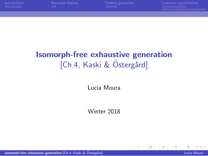 isomorph free exhaustive generation ch 4 kaski osterg ard