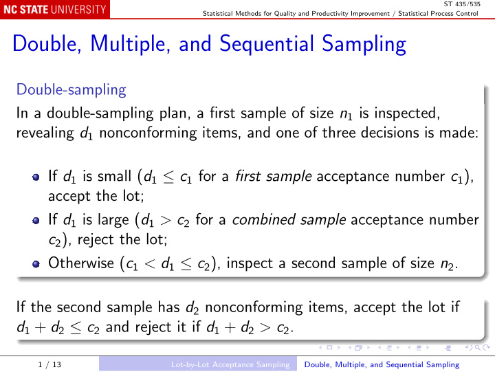 double multiple and sequential sampling